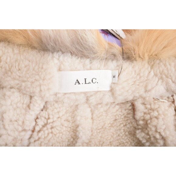 A.L.C. Womens Lamb Shearling Long Coat Size M Brown Suede Fur Collar NWT - Picture 6 of 6